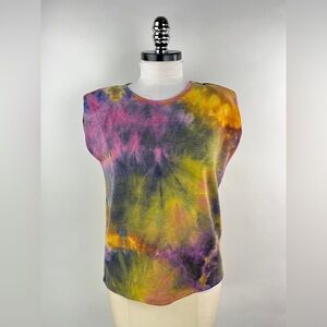 💚 3065. Tie Dye Padded Shoulders Loose Fit Top